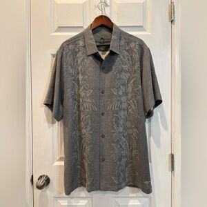 Tommy Bahama 100% Silk Charcoal Tropical Men's Button Down